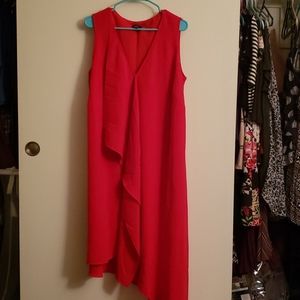 Vibrant red/pink asymetrical dress draped front